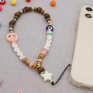 Βραχιόλι Λουράκι Κινητού Phone Strap Jewelry 24cm Wooden Peace