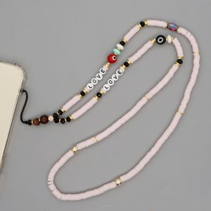 Κολιέ Λουράκι Κινητού Phone Strap Jewelry 80cm Pink Love